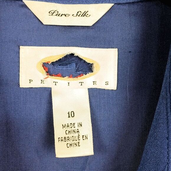 Vintage Talbots Women's Classic Silk Blue Long Sleeve Button Up Midi Dress sz 10 - Picture 12 of 15